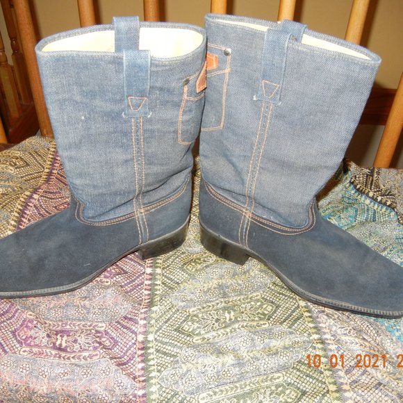 Vintage Western Boho Chic Hippie Suede & Denim Boots sz 8D(wmbt9) main image 4